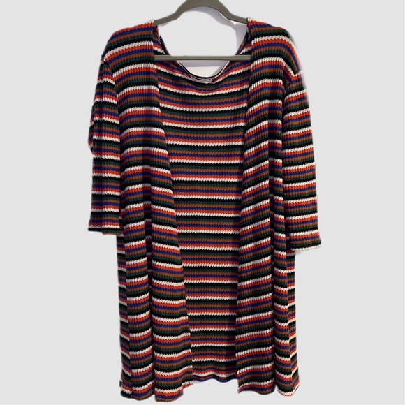 Nix & Nox Multi Colored Striped Knit Cardigan Sweater 3/4 Sleeves Size Large - Picture 2 of 7